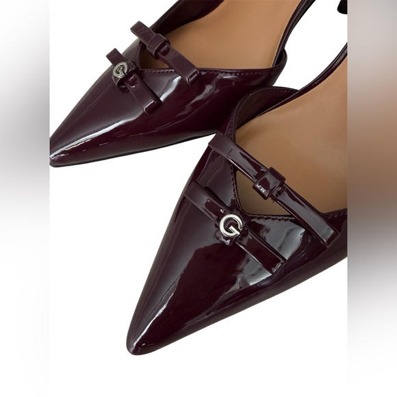 New! GBG Los Angeles Burgundy Patent Slingback Bow Buckle Pointed Toe 7.5M - Picture 3 of 4